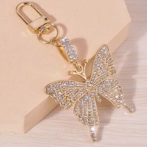Butterfly Rhinestones Keychain Gold Tone